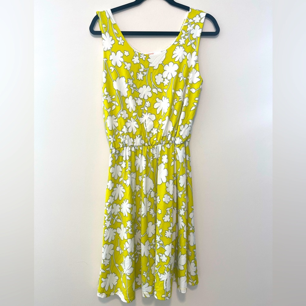 Yellow green floral tank dress